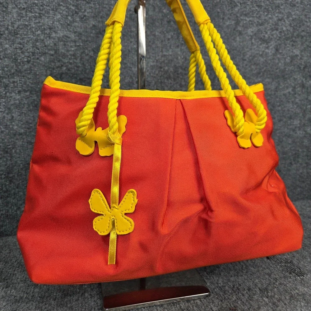 Escada Orange Tote Bag Butterfly With Rope Handles Beach Bag Orange Lining y2k